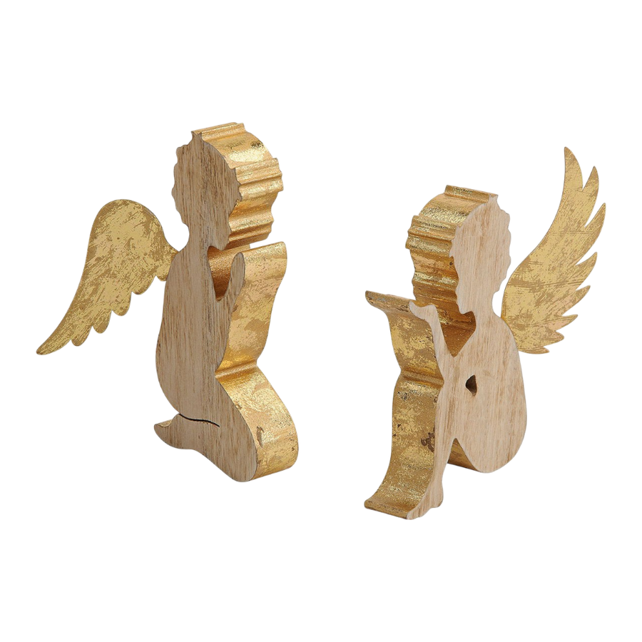 Engel in gold aus Holz/Metall 2-fach sortiert 19-21 cm, goldene Weihnachtsengel aus hochwertiger Holz-Metall-Kombination, festliche Dekoration