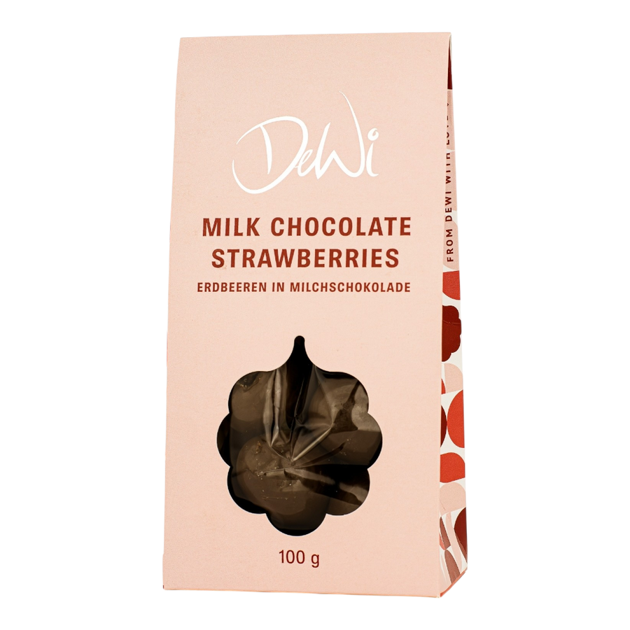 DeWi Erdbeeren in Milchschokolade 100g - gefriergetrocknete Erdbeeren umhüllt von cremiger Milchschokolade mit Vanillearoma