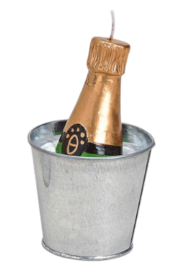 Kerze Champagnerflasche im Sektkübel aus Wachs in Tin-Optik Gold, 5x10x5cm, luxuriöse Dekoration