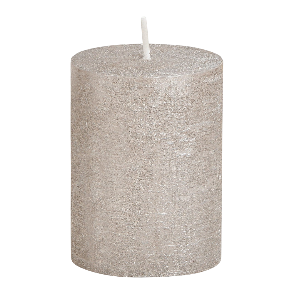 Graue Kerze mit Shimmer Finish aus Wachs, 6,8x9x6,8cm, elegante Dekoration für gemütliche Atmosphäre