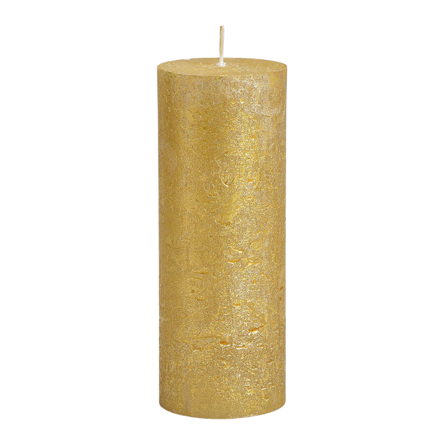 Goldene Kerze mit Shimmer Finish aus Wachs, 6,8x18x6,8cm, elegante Dekoration für luxuriöse Atmosphäre