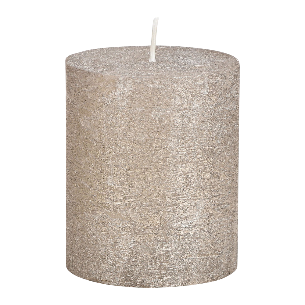Graue Kerze mit Shimmer Finish aus Wachs, 10x12x10cm, elegante Dekoration für gemütliche Atmosphäre