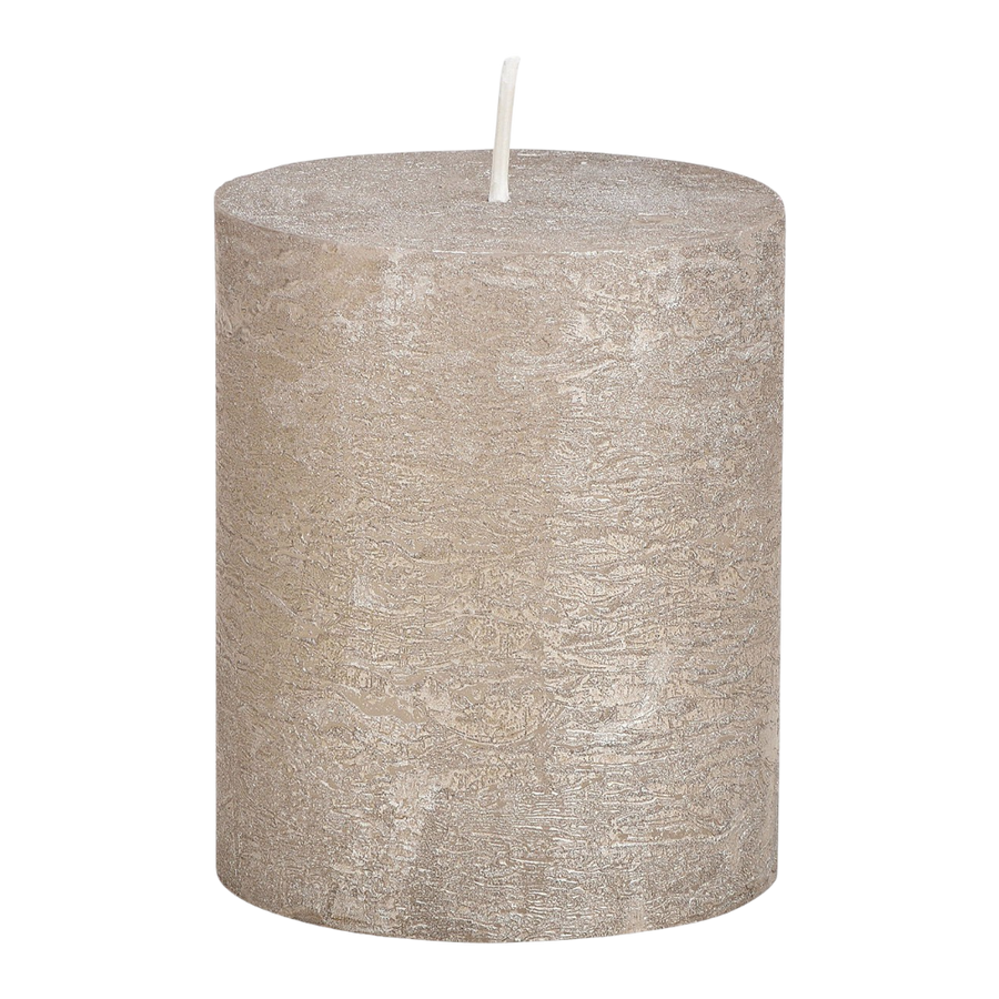 Graue Kerze mit Shimmer Finish aus Wachs, 10x12x10cm, elegante Dekoration für gemütliche Atmosphäre