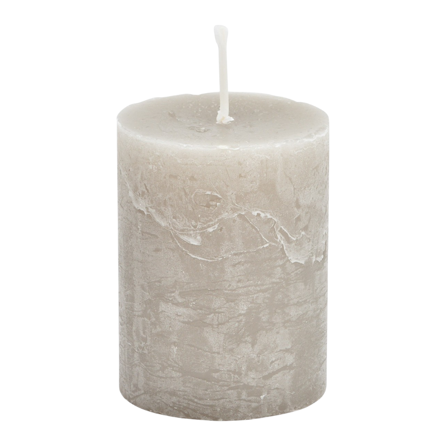 Kerze aus Wachs in Stone hellgrau, 6,8x9x6,8cm, elegante Wachskerze für moderne Wohnzimmer Dekoration