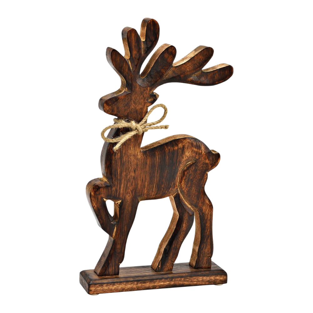 Eleganter Hirsch-Aufsteller aus braunem Mangoholz, 17x32x5cm, natürliche Weihnachtsdekoration für Tisch und Sideboard