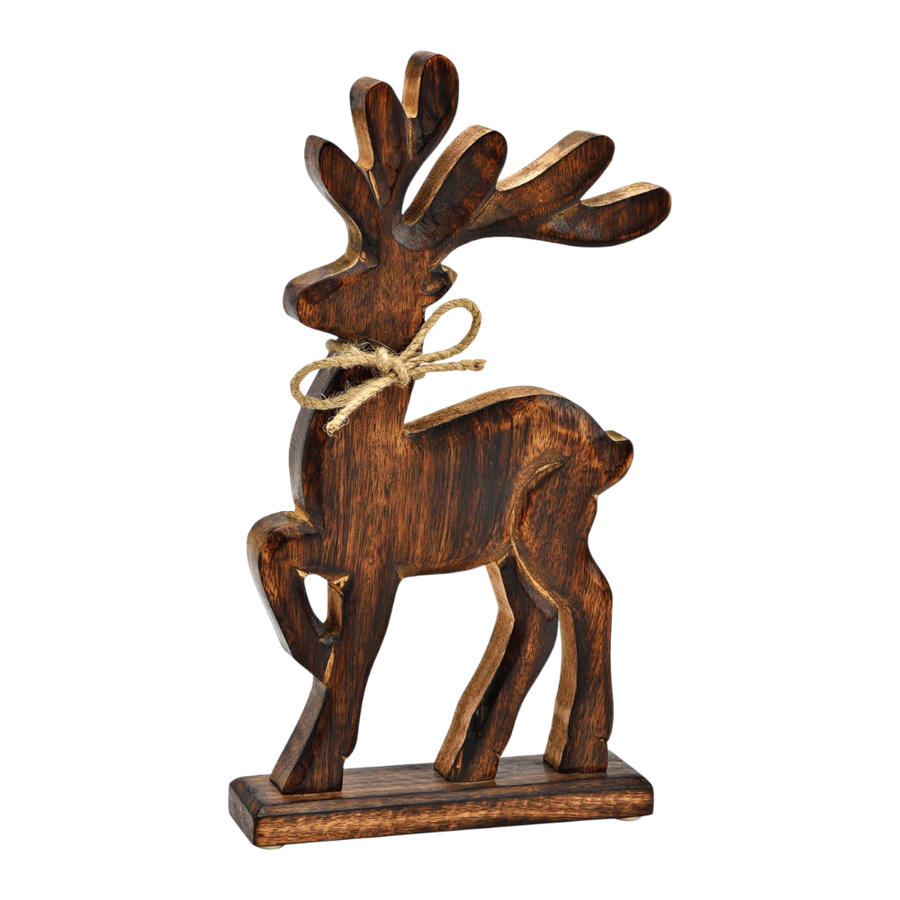 Eleganter Hirsch-Aufsteller aus braunem Mangoholz, 17x32x5cm, natürliche Weihnachtsdekoration für Tisch und Sideboard