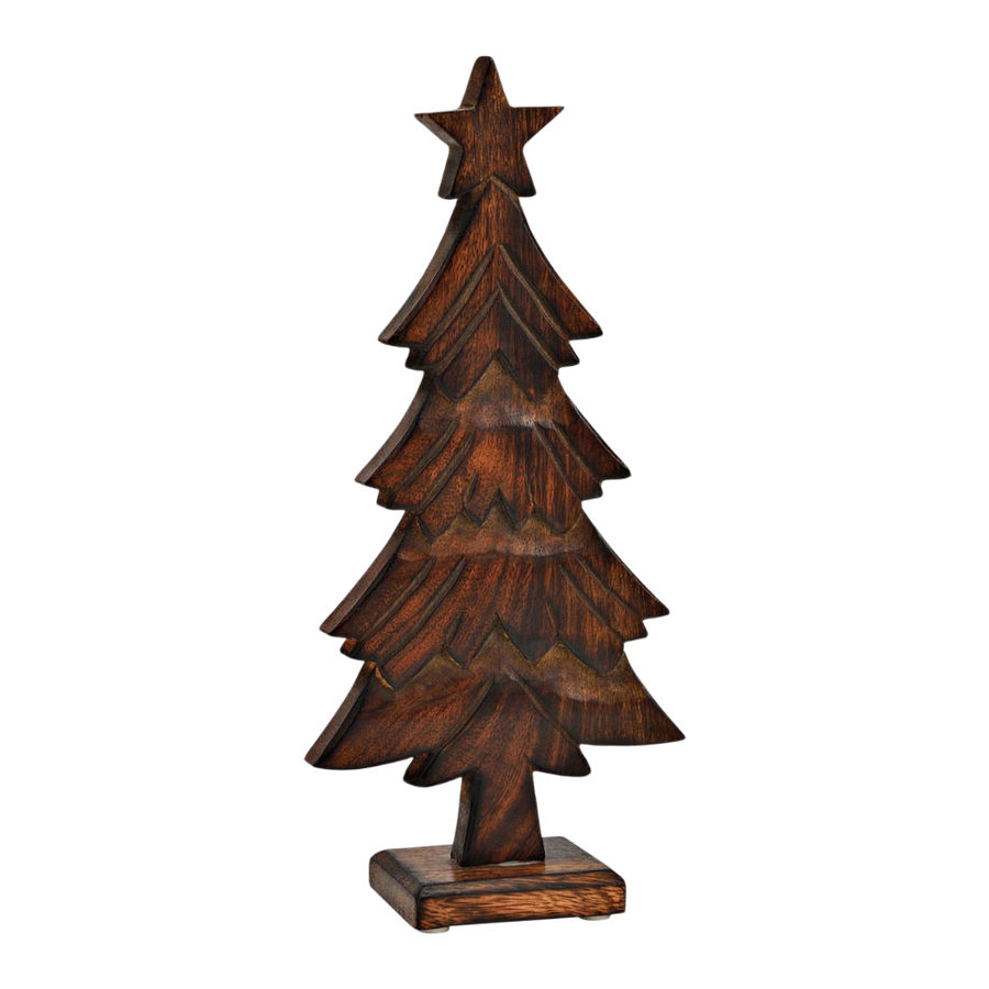 Aufsteller Tannenbaum aus Mangoholz in braun, 15x32x6cm, natürliche Weihnachtsdekoration für das Zuhause