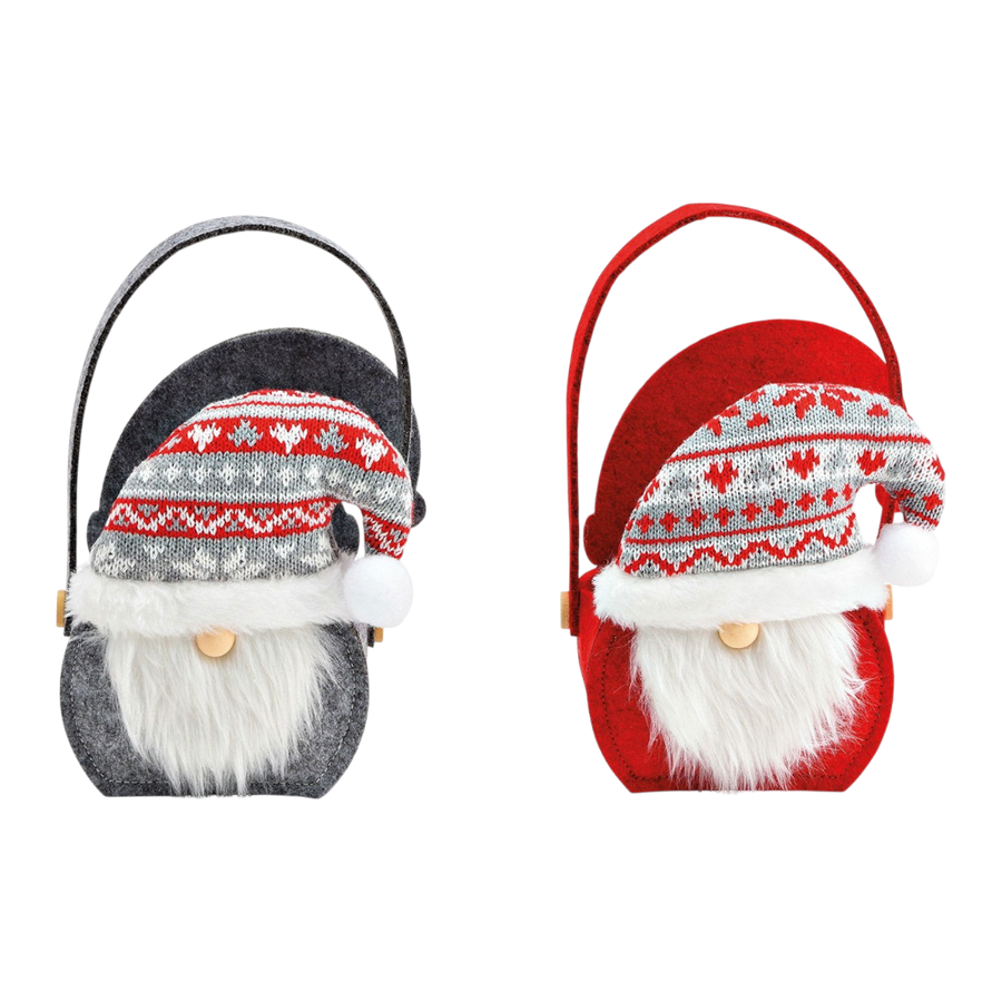 Tasche Nikolaus mit Henkel aus Filz in rot und grau, 12x17x7cm, festliche Weihnachtsdekoration