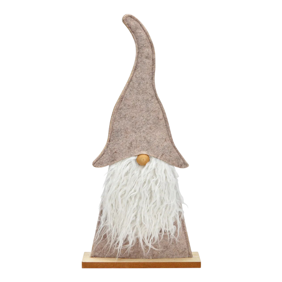 Aufsteller Wichtel auf Holzsockel aus Textil beige, 26x46x7cm, großer märchenhafter Wichtel mit nordischem Charme