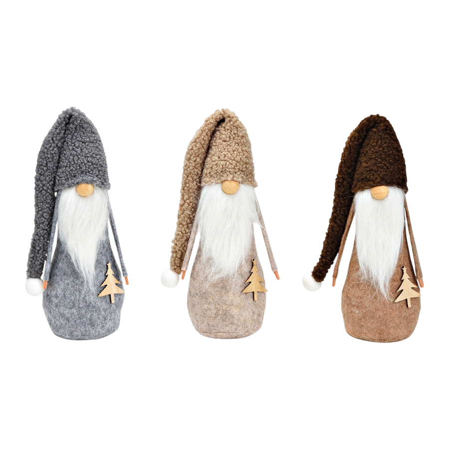 Wichtel aus Textil in braun, hellbraun und grau, 9x26x7cm, dreifache Ausführung für märchenhafte Weihnachtsdekoration