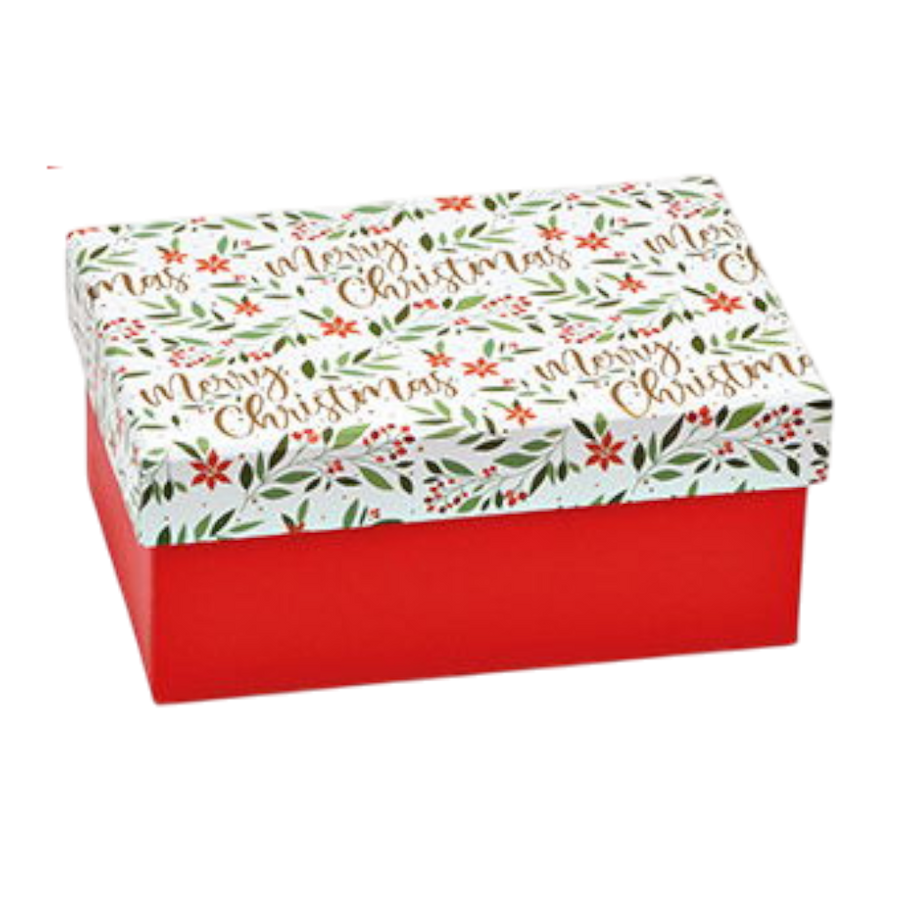 Rote Geschenkbox "Merry Christmas" mit Blatt-Dekor, Papier/Pappe 19x8x13 cm