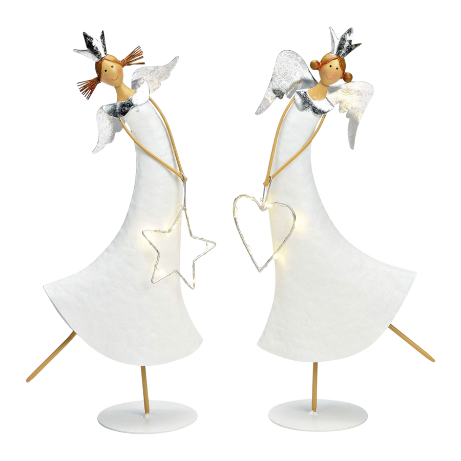 Engel mit LED aus Metall in weiß, 16x39x10cm, zweifache Ausführung mit LED-Beleuchtung für himmlische Weihnachtsdekoration