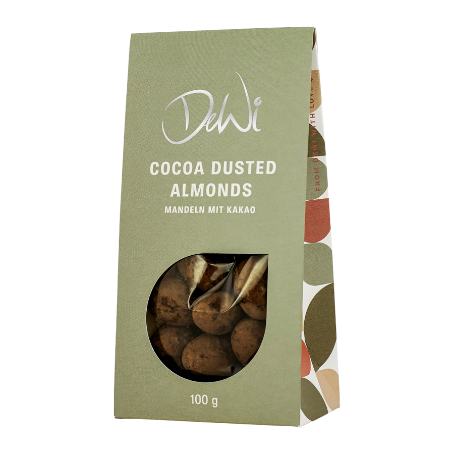 DeWi Mandeln Kakao Milchschokolade 100g - Mandeln in Milchschokolade mit Kakaopulver, 30% Mandeln, 68% Milchschokolade, 29,6% Kakaogehalt