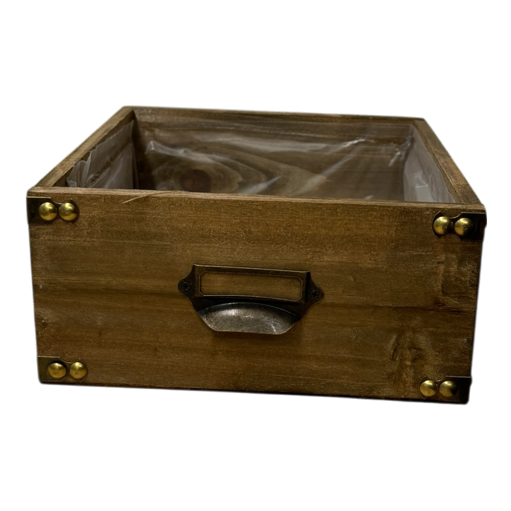 Pflanzer Dekoschublade aus natürlichem Holz, 21x21x9,5cm, rustikale Pflanzendekoration