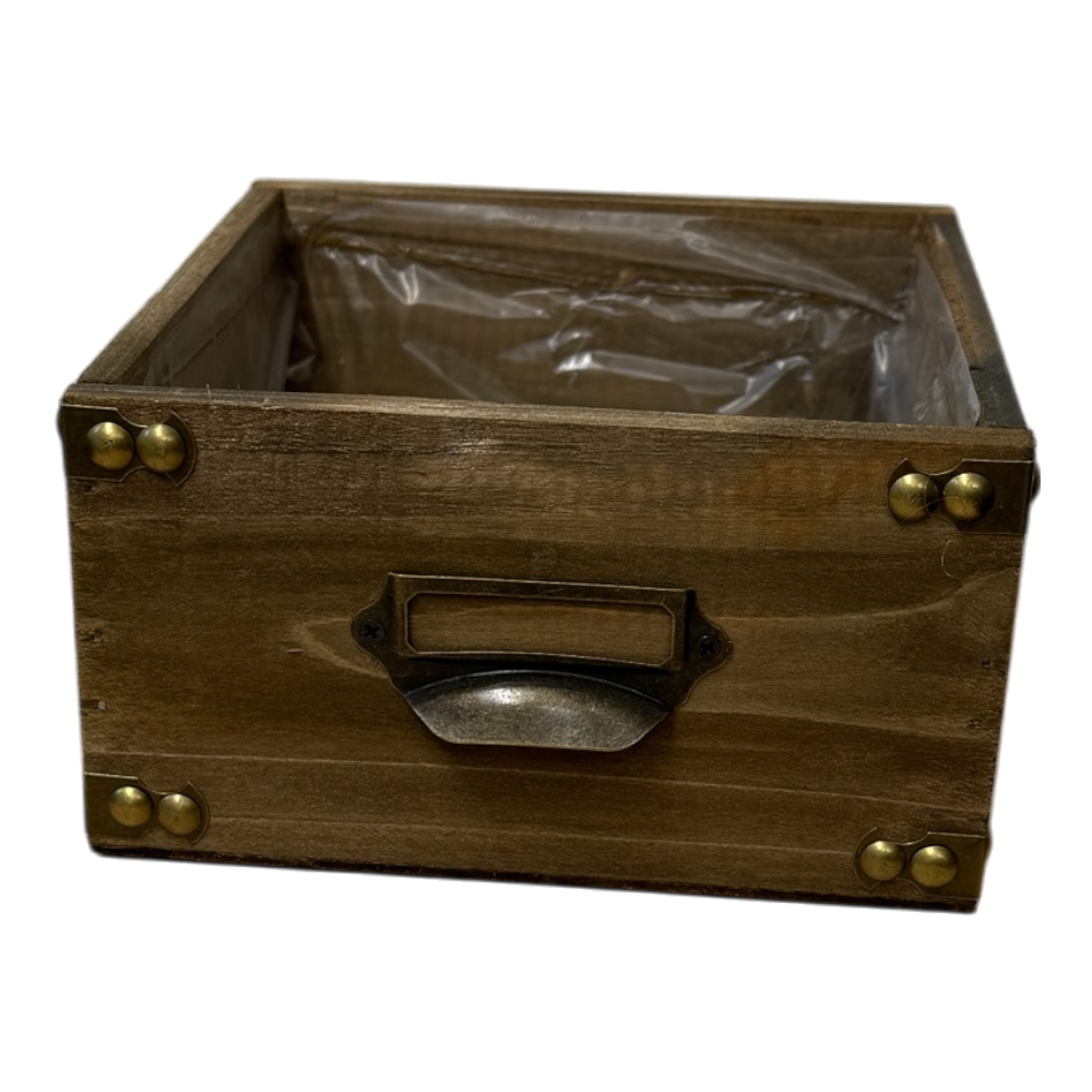 Pflanzer Dekoschublade aus natürlichem Holz, 17x17x9,5cm, kompakte rustikale Pflanzendekoration