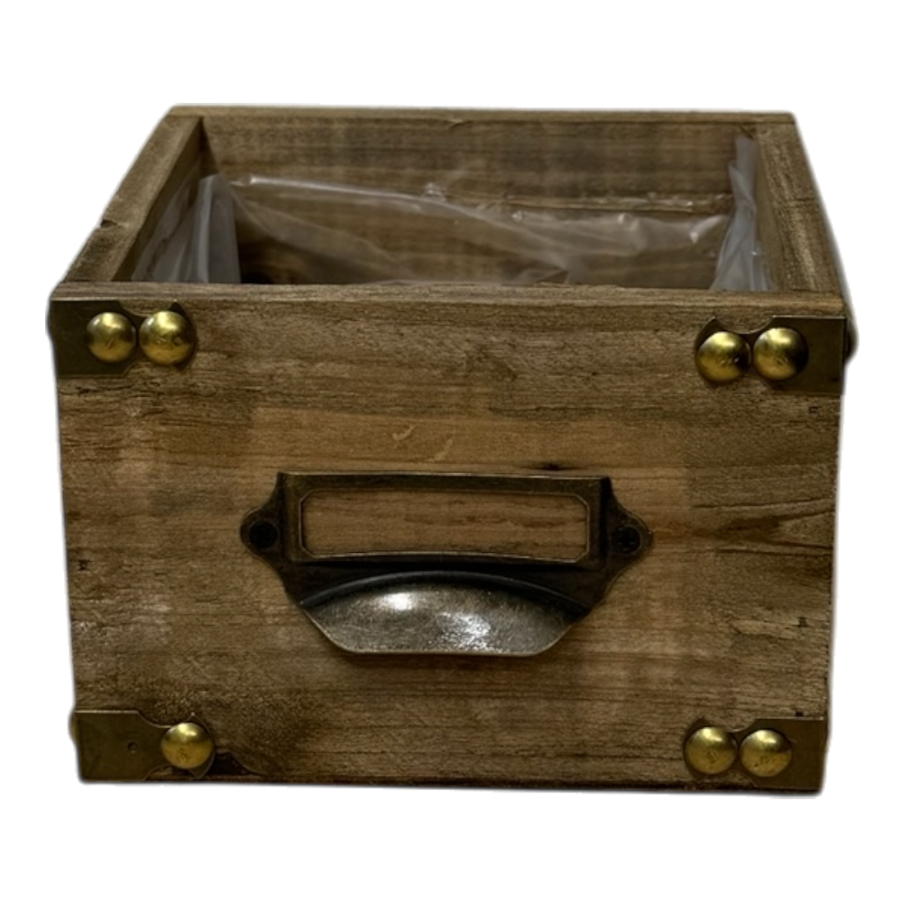 Pflanzer Dekoschublade aus natürlichem Holz, 13x13x9cm, kleine rustikale Pflanzendekoration