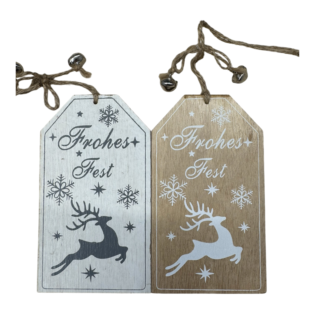 Anhänger springender Hirsch aus Holz natur weiß, 8,4x0,5x14,7cm, 2-fach sortiert, natürliche Weihnachtsdekoration