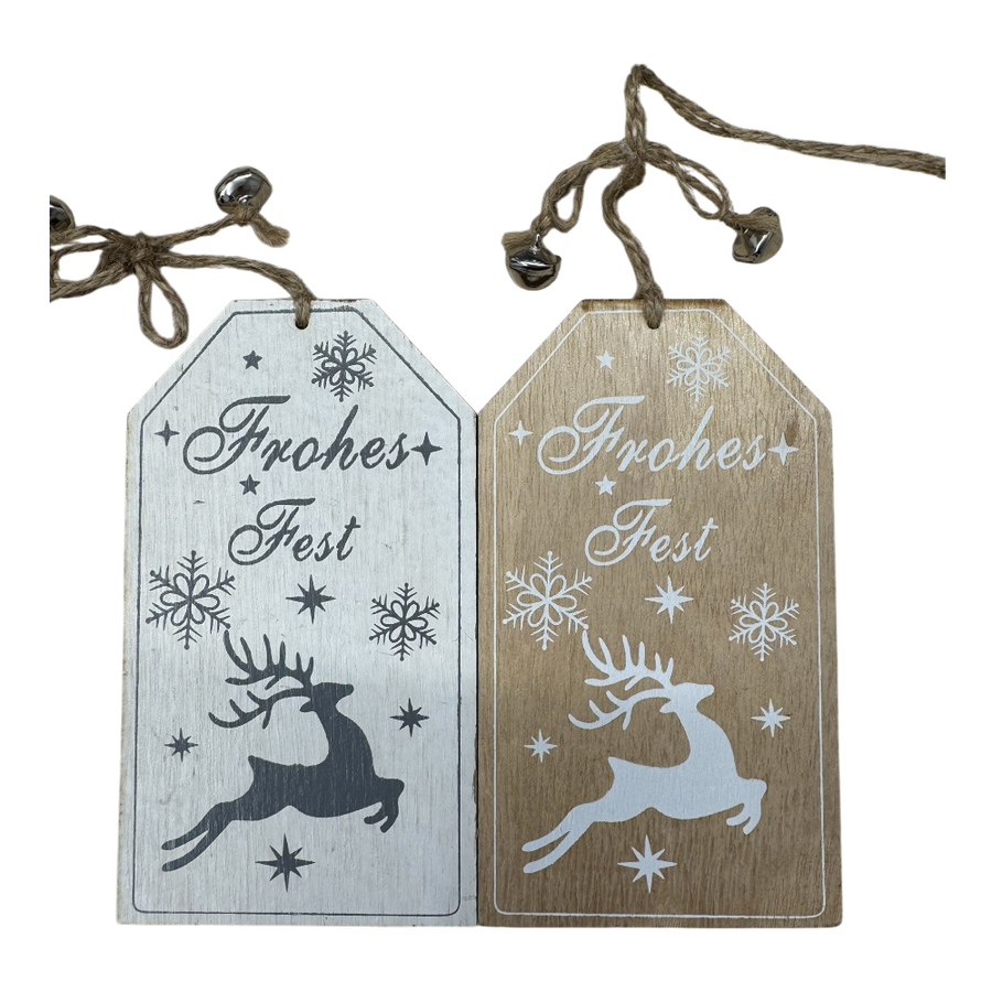 Anhänger springender Hirsch aus Holz natur weiß, 8,4x0,5x14,7cm, 2-fach sortiert, natürliche Weihnachtsdekoration