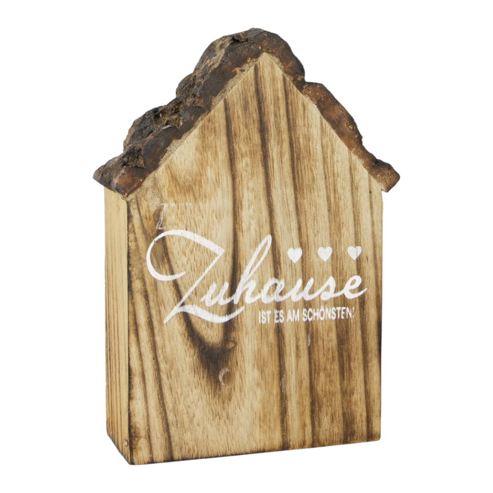 Deko-Haus aus Holz in Naturfarben, 12x5x19cm, mit ZUHAUSE-Schriftzug für Wohnzimmer-Deko