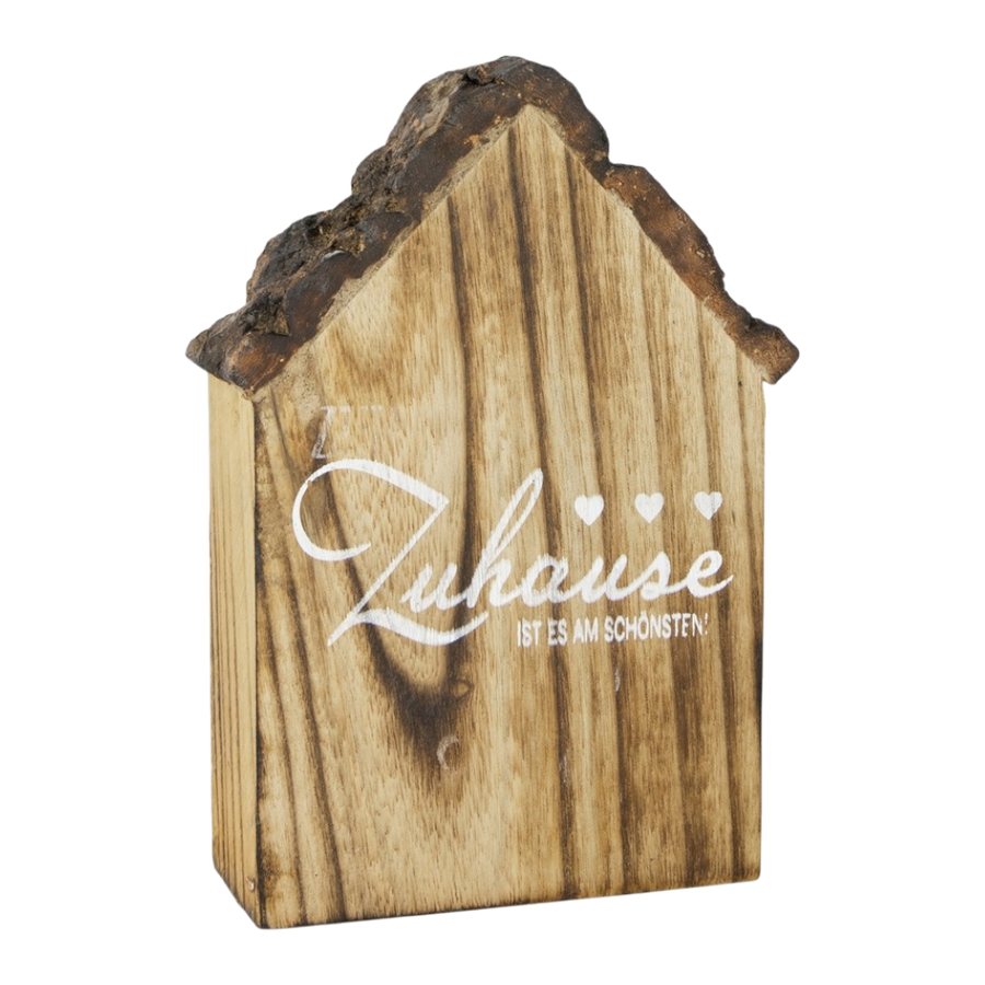 Deko-Haus aus Holz in Naturfarben, 12x5x19cm, mit ZUHAUSE-Schriftzug für Wohnzimmer-Deko