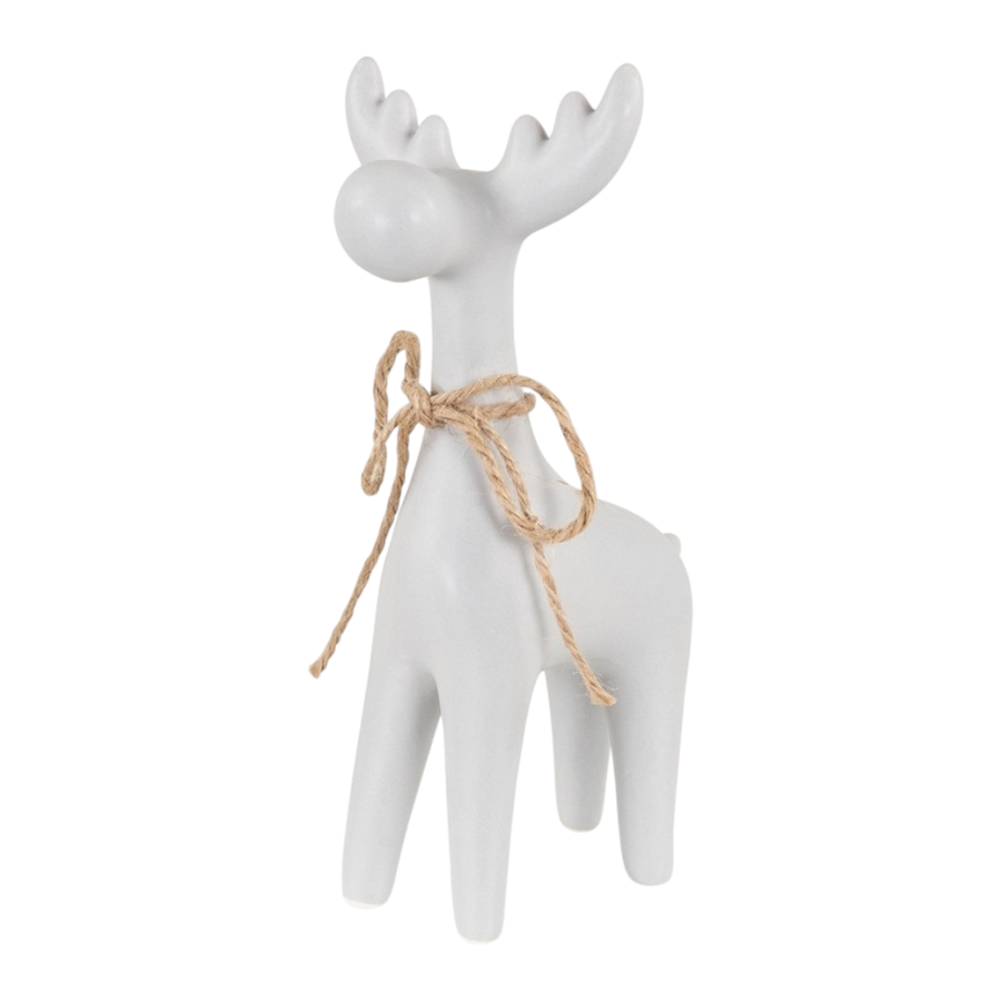 Elch mit Schal aus Keramik in grau, 10x7x18cm, elegante Weihnachtsfigur für festliche Dekoration