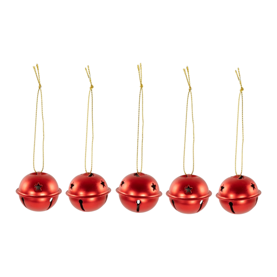 Hänger Glöckchen aus Metall in rot, 4cm, 5 Stück im Beutel, eleganter Weihnachtsbaumschmuck