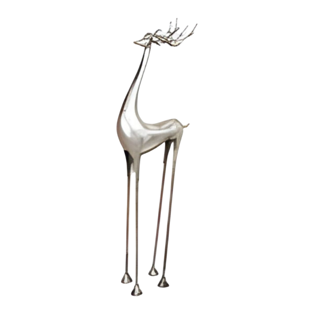 Dekohirsch aus Metall in silber, 31x17,8x110cm, imposante Hirsch-Skulptur für Wohnzimmer-Dekoration