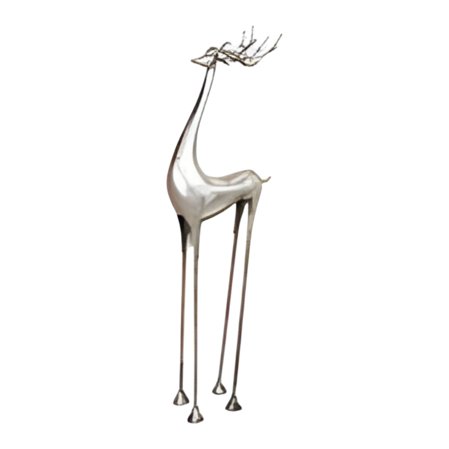 Dekohirsch aus Metall in silber, 31x17,8x110cm, imposante Hirsch-Skulptur für Wohnzimmer-Dekoration