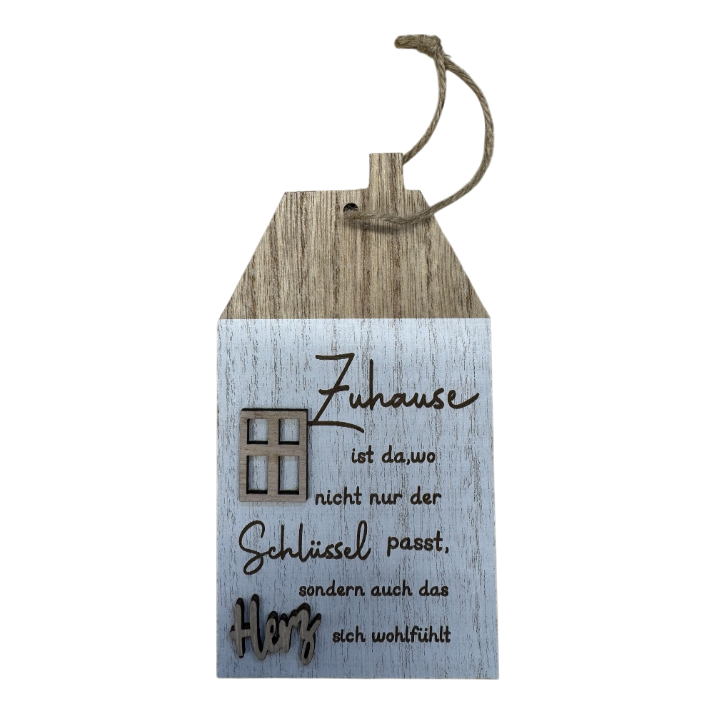 Dekohänger Haus mit Schrift und Herz-Motiv aus Holz, 8x0,6x15/24cm, liebevolle persönliche Dekoration
