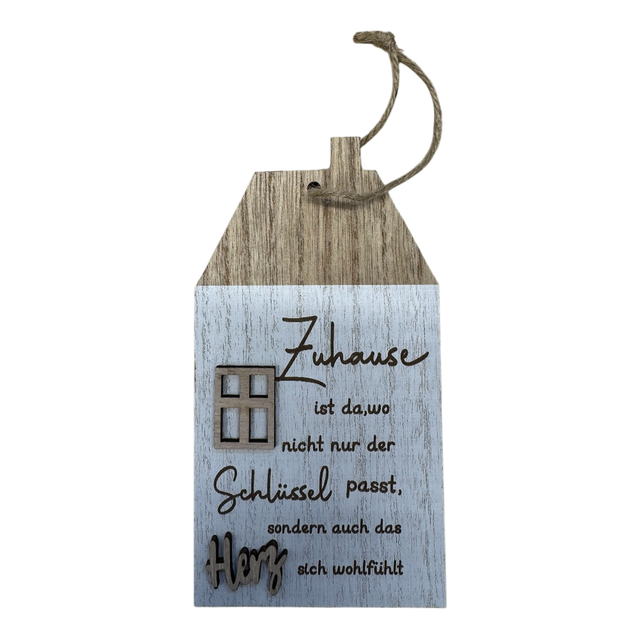 Dekohänger Haus mit Schrift und Herz-Motiv aus Holz, 8x0,6x15/24cm, liebevolle persönliche Dekoration