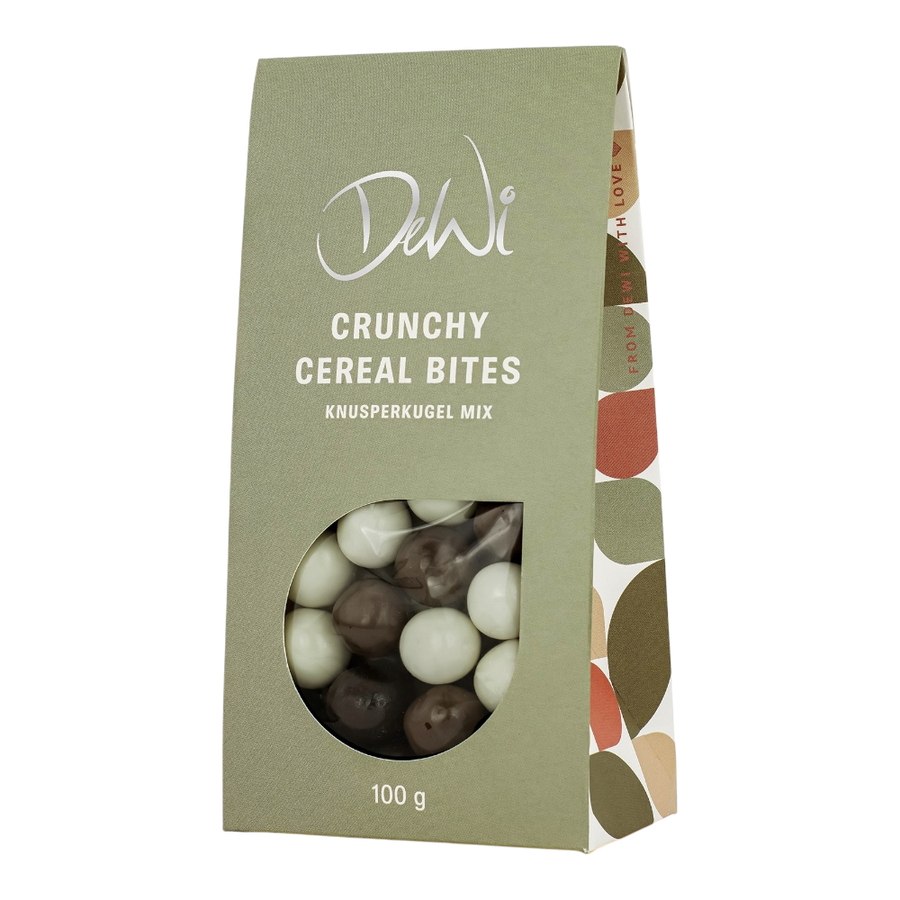 DeWi Knusperkugel Mix 100g - knusprige Reisbällchen in drei Schokoladensorten: Milch-, dunkle und weiße Schokolade