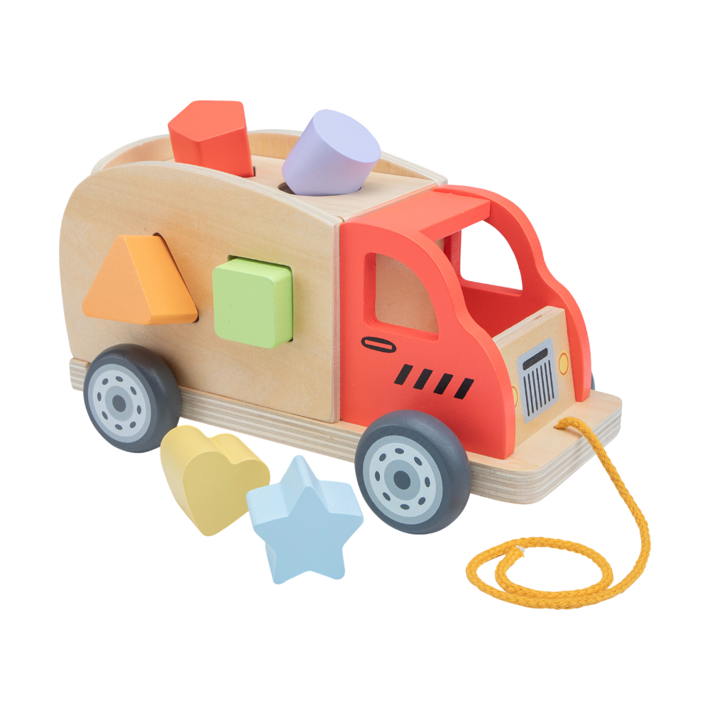Djeco Sortier-Truck Holz Sortierspiel, Lastwagen, 6 Klötze, Motorikspiel ab 12 Monaten