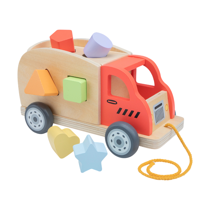 Djeco Sortier-Truck Holz Sortierspiel, Lastwagen, 6 Klötze, Motorikspiel ab 12 Monaten