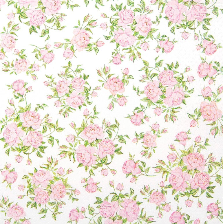 Cocktailservietten Little Roses 25x25 cm Home Fashion 3 lagig Tissue 20 Stück weiß Rosenmuster