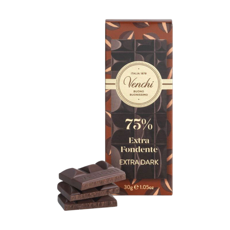 Venchi Mini-Tafel Extrabitterschokolade 75% - extra dunkle Schokolade mit intensivem Kakaogeschmack im praktischen Mini-Format