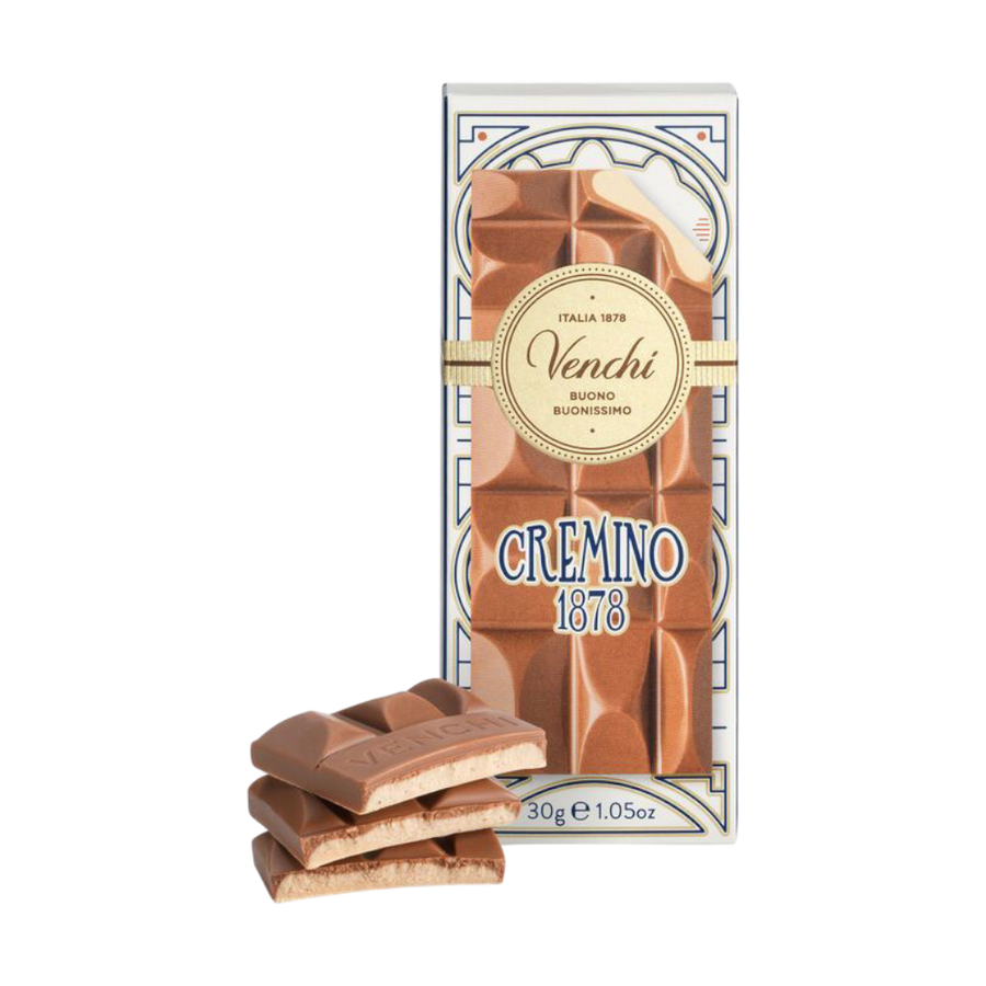 Venchi Mini-Tafel Cremino 1878 - dreischichtige piemontesische Schokolade mit Milch-Gianduia, IGP-Piemont-Haselnüssen und Mandelpaste