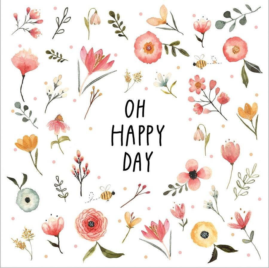 ppd Cocktailservietten Oh Happy Day 25x25 cm mit Spruch "Oh Happy Day", 20 Stück, 3-lagig, FSC-zertifiziert, fröhliche Cocktailservietten