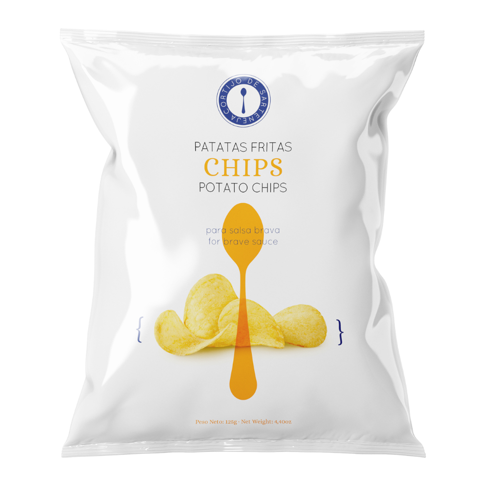 Cortijo de Sarteneja Patatas fritas Chips 125g - spanische Kartoffelchips mit 72% Kartoffeln, in Olivenöl und Sonnenblumenöl ausgebacken, mit Meersalz