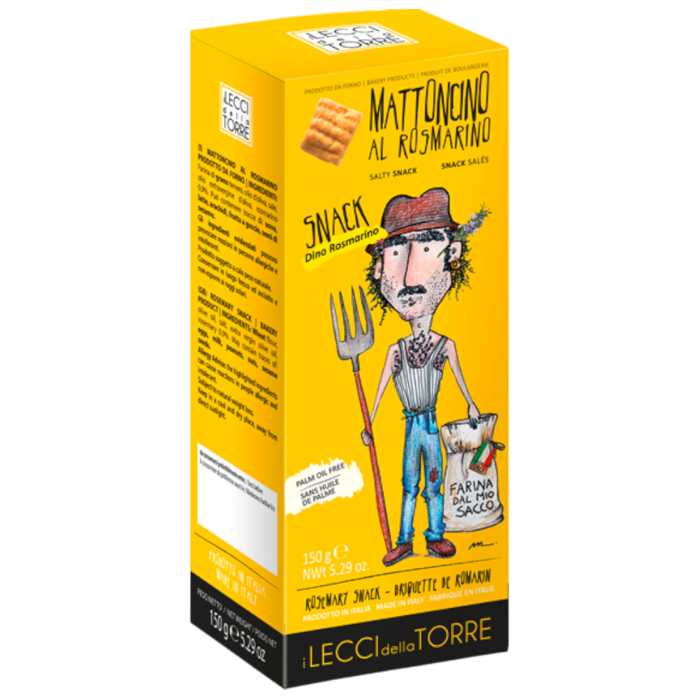 I Lecci Della Torre Mattoncino al Rosmarino - italienisches Salzgebäck mit Rosmarin, Olivenöl und nativem Olivenöl