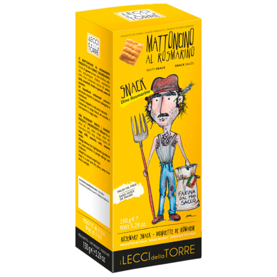 I Lecci Della Torre Mattoncino al Rosmarino - italienisches Salzgebäck mit Rosmarin, Olivenöl und nativem Olivenöl