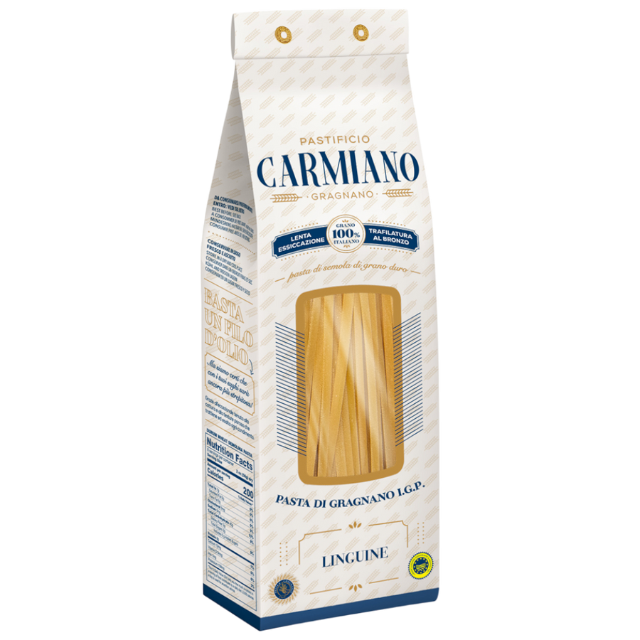 Carmiano Linguine 500g - italienische Bandnudeln aus Hartweizengrieß, hergestellt mit Bronzeformen und Quellwasser aus Monti Lattari