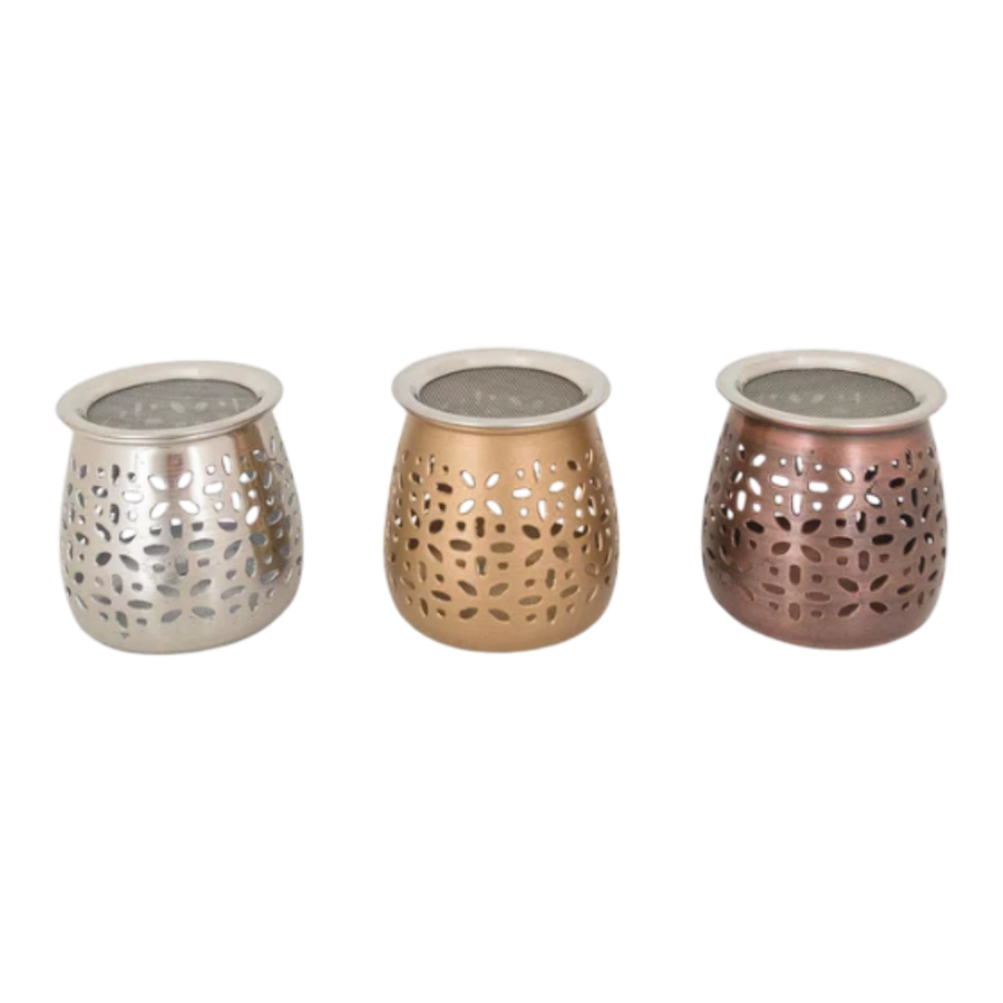 Teelichtstövchen mit Edelstahlsieb dreifarbig sortiert, Höhe 8 cm Durchmesser 6 cm
