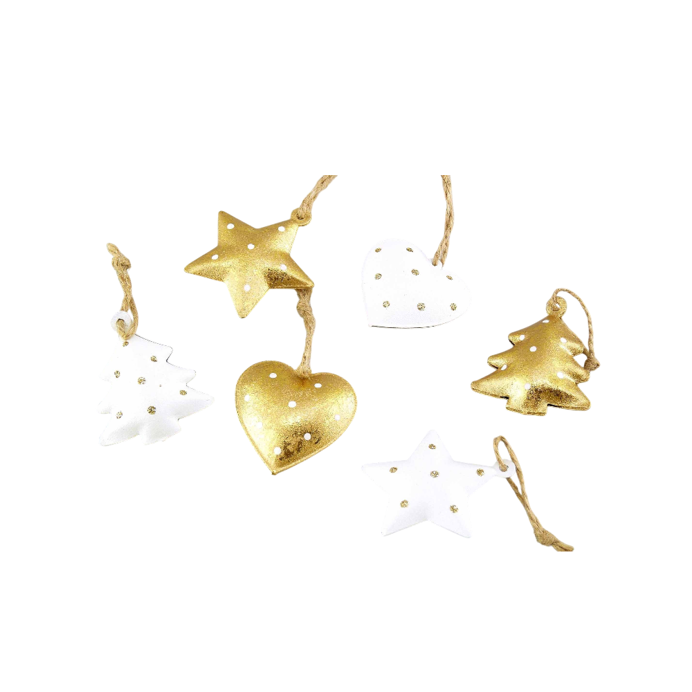 Metall-Weihnachtsmotive+Schelle hängend weiß/gold sort.