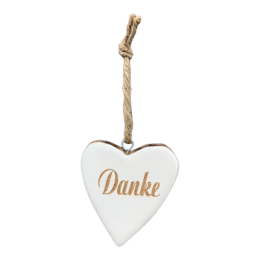 HerzHänger Dost weiß Holz/Glas 6,5x1x7 cm mit Spruch "Danke", elegante weiße Materialkombination aus Holz und Glas, hochwertige Verarbeitung