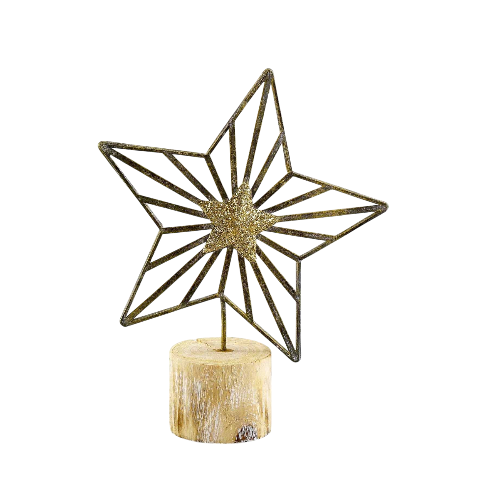 Metall/Holz-Stern ''Gold-Touch'' natur-grau-gold H18cm