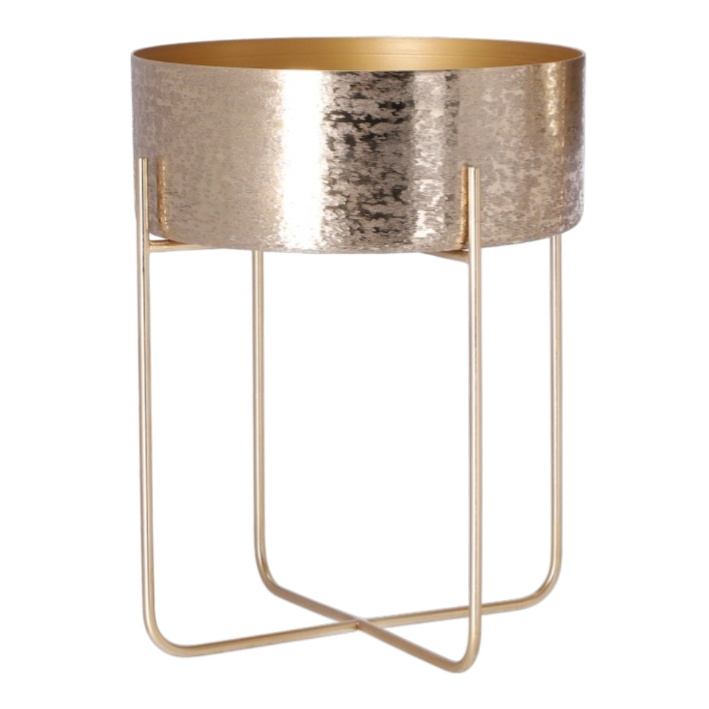Pflanzenständer Aluminium gebürstet gold D32,5xH41cm, moderner Pflanzenständer mit eleganter gebürsteter Oberfläche in Goldton