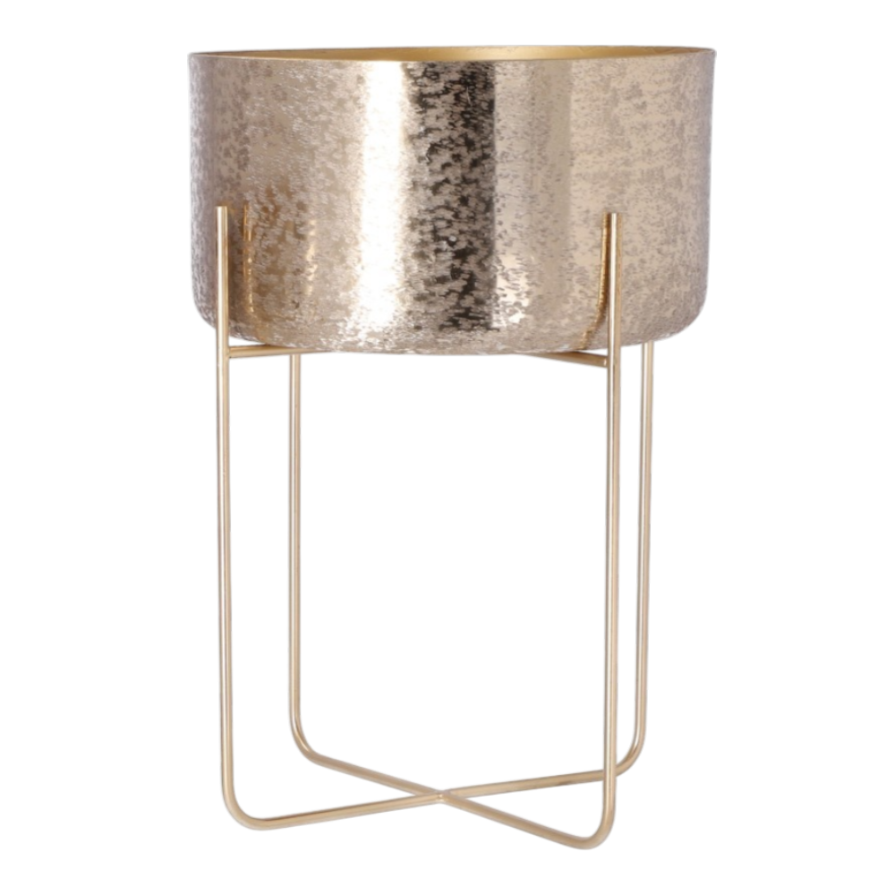 Pflanzenständer Aluminium gebürstet gold D41xH50cm, großer moderner Pflanzenständer mit eleganter gebürsteter Oberfläche in Goldton
