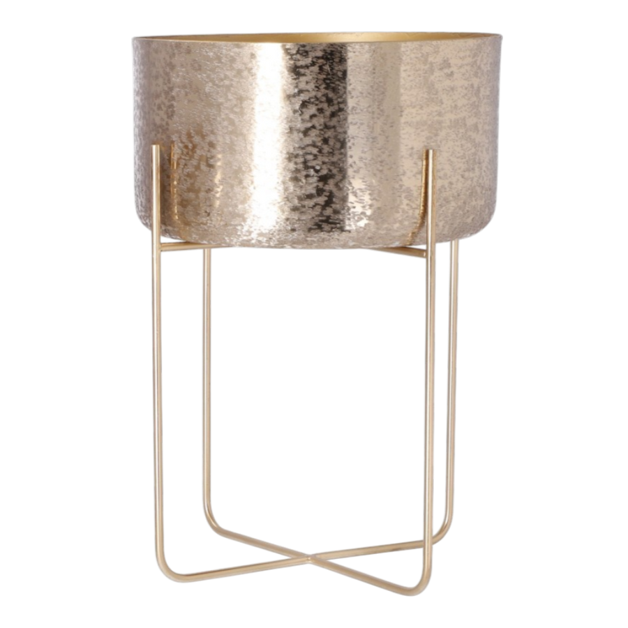 Pflanzenständer Aluminium gebürstet gold D41xH50cm, großer moderner Pflanzenständer mit eleganter gebürsteter Oberfläche in Goldton
