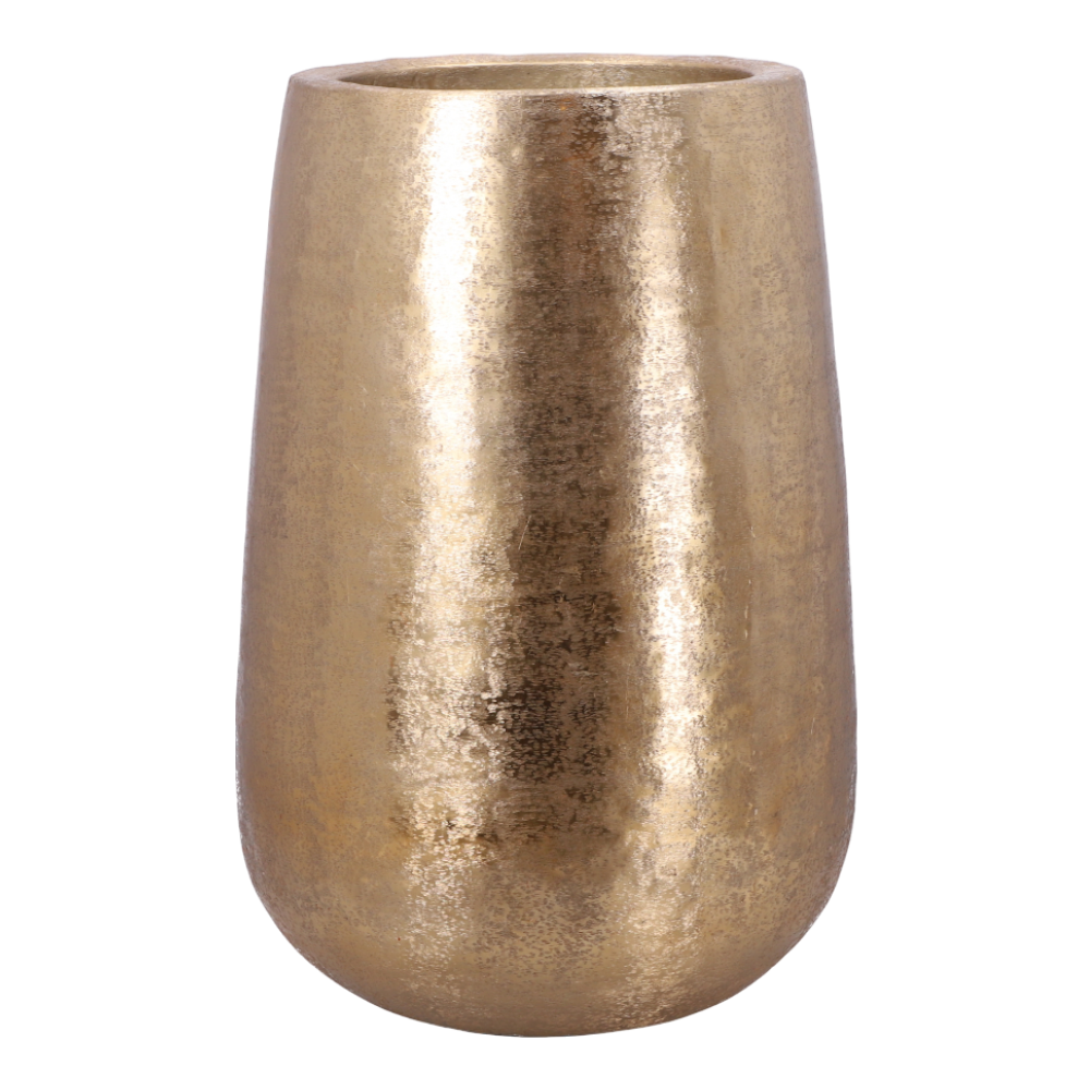 Topfvase Alu gebürstet gold D54 H79cm, elegante Aluminium-Vase in Gold mit gebürsteter Oberfläche.