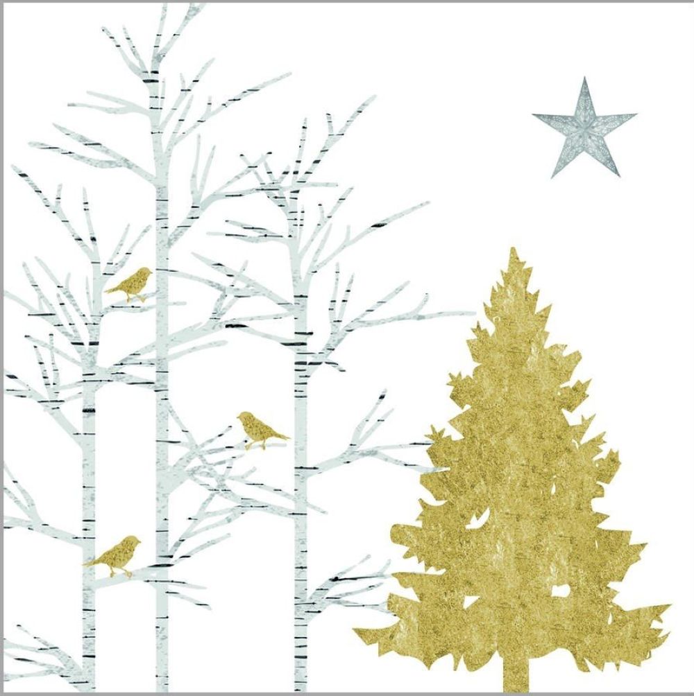 ppd Cocktailservietten Mystic Tree gold 25x25 cm mit mystischem Baum-Design in Gold, 20 Stück, 3-lagig, FSC-zertifiziert